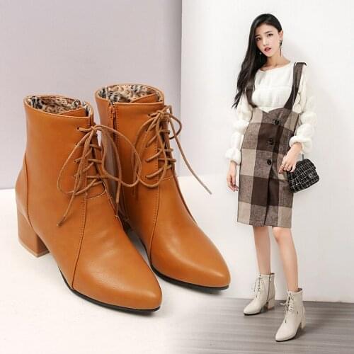 Women Shoes High Heel Ankle Boots Martin Boots Zip Fall Spring Pointed Toe High Heels Lady Shoes zapatos de mujer Size 32-45