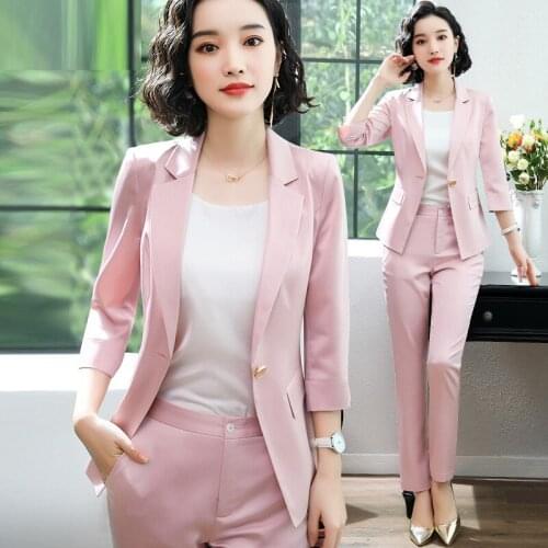 Ladies suits autumn and winter new fashion temperament Slim sleeves single button suit wild trousers womens two-piece suit