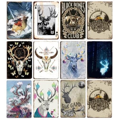Tin Sign 20X30Cm Cute Elk Deer Animal Signs Metal Plaques Christmas Club Cafe Home Decoration Wall Stickers Art Patinting Decor