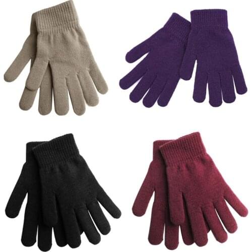 85LB Women Men Winter Knit Thick Full Finger Gloves Solid Color Plush Lining Outdoor Windproof Thermal Mittens Hand Warmer