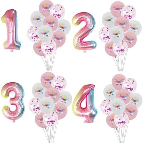 11pcs/set Pink Unicorn Latex Balloons 30inch Gradient Number Air Globos Unicorn Theme Birthday Party Wedding Decoration Supplies