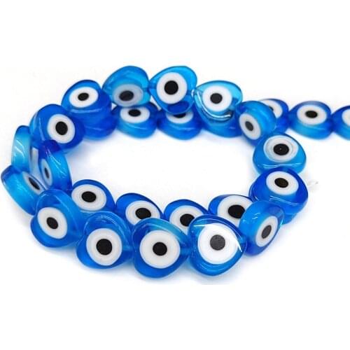 12mm Heart Shape Evil Eye Lampwork Beads For Jewelry Making Loose Spacer Handmade Lampwork Bead DIY Bracelet Strand about 30pcs