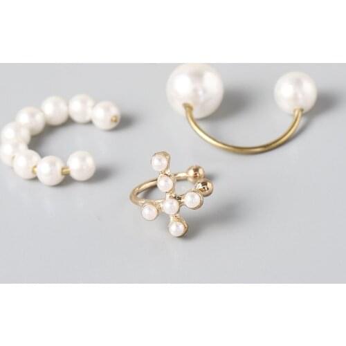3pcs/sets Minimalist Pearl Ear Cuff Pearls Cross Clip Earrings Without Piercing Elegant Earcuff Women Clips Jewelry