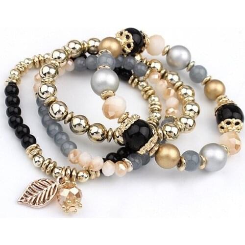 4pcs/set Designer Fashion Multilayer Crystal Beads Leave Tassel Bracelets & Bangles Jewelry for Women Gift