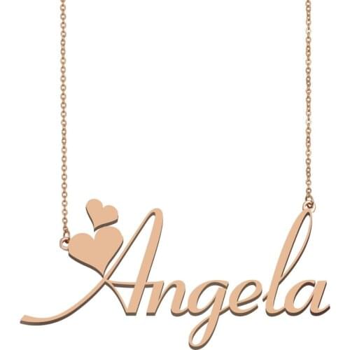 Angela Name Necklace Nameplate Pendant for Women Girls Jewelry Best Friends Birthday/ Wedding/ Mothers Gift Stainless Steel