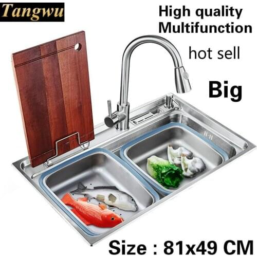Free shipping Standard balcony kitchen sink food grade 304 stainless steel multifunction single slot vogue hot sell 81x49 CM