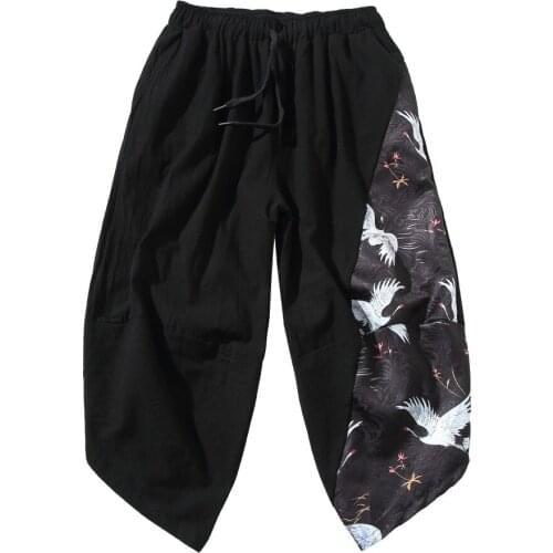 5XL pants Chinese Style Mens summer Cotton Linen Calf-Length pants loose Nepali pants big crotch wide leg pants Lantern pants