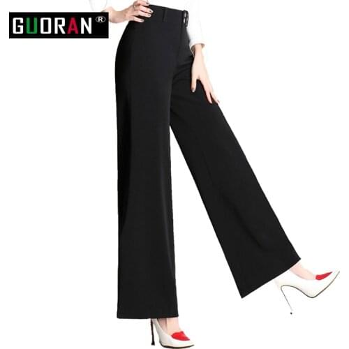 Formal pants & capris women Plus size wide leg pants high waist solid loose pantalon femme office patchwork straight pants women