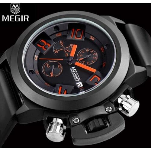 MEGIR Watch Men Waterproof Chronograph Military Male Clock Top Brand Luxury Rubber Silicone Business Man Sport Wristwatch 2002