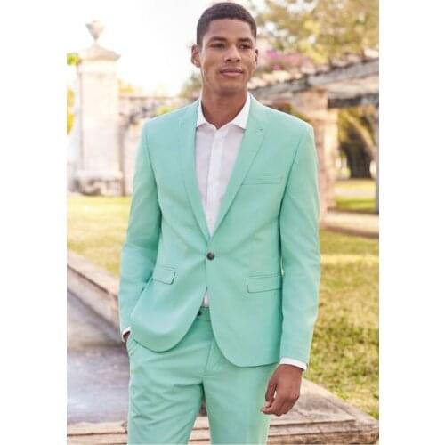 Mint Casual Sport Man Suits for Prom Party Wedding Tuxedos Peaked Lapel 2 Piece Male Set Jacket Pants New Fashion