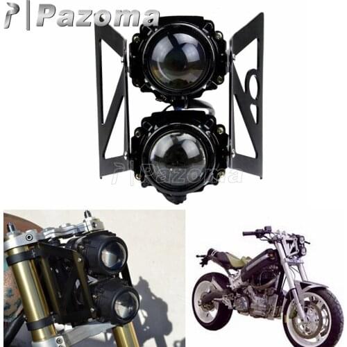 Black Universal Street Motorcycles E-Mark Twins Headlight Projector Lamps Street Bikes Headlamp For Honda Yamaha Kawasaki Suzuki
