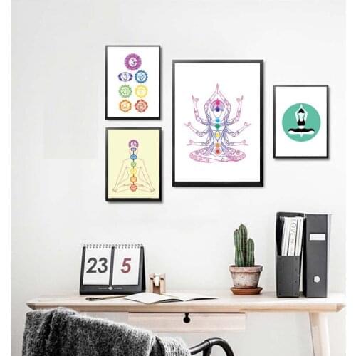 Colorful Lotus Flower Yoga Wall Art Print Poster Canvas Painting Chakras Yoga Om Meditation Picture Home Yoga Studio Decoration