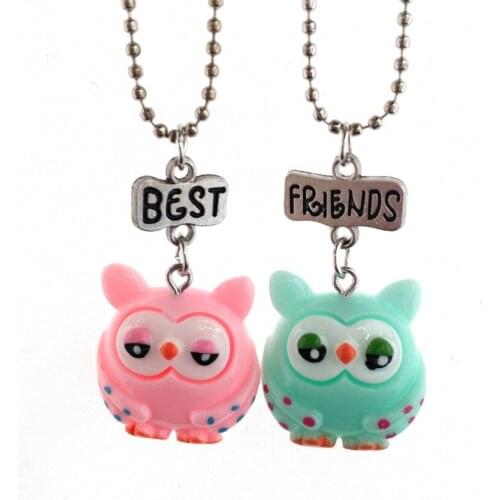 Children Best Friends Cute Pink Sleepy Owl Pendant BFF 2 Necklace Friendship Jewelry Gifts For Kids 10 Set