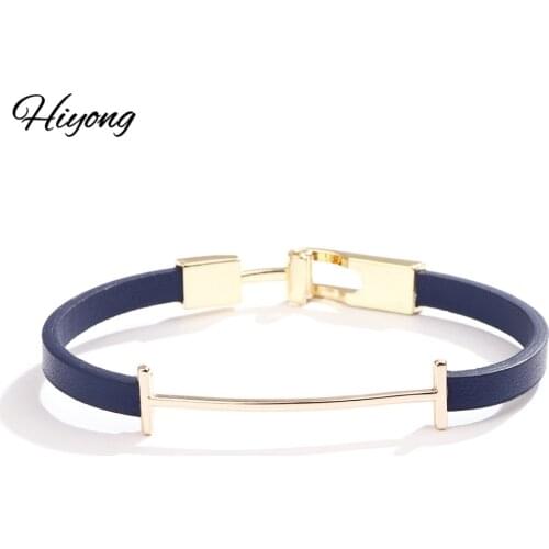 Hiyong New Fashion PU Leather Bangle Alloy Bracelet Magnetic Snap Bracelets Leather Chain Charm Bangle Jewelry Women Men Gifts