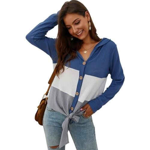 Womens Sweater 2019 Autumn and Winter Hooded Coat Yellow Black Blue Brown V-Neck Women Sweaters and Cardigans