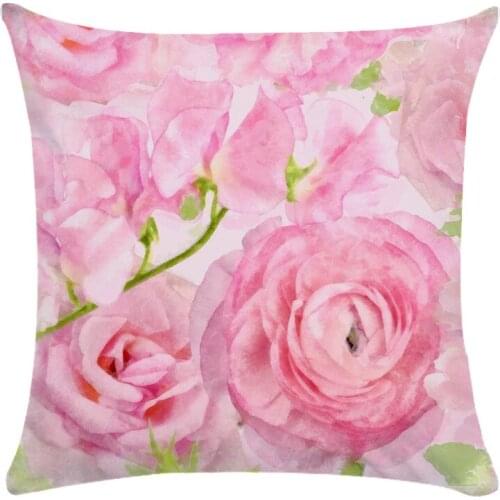 Flower Pattern Short Plush Cushion Cover Vintage Style Flowers Pattern Pillowcase Waist Throw Pillows Cover Home Decor