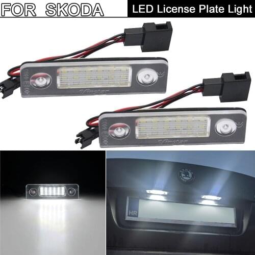 2Pcs Error Free White LED License Plate Light Number Plate Lamp For Skoda Octavia 2004-2013 For Roomster 2006-2013