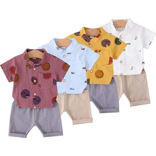 Summer Outfits Toddler Boy Clothing Bear Car Print Set Children Short Sleeve Shirt Suit for Baby Boys Gentelman Kids Clothes