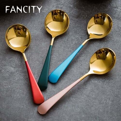 FANCITY Net red 304 stainless steel spoon household creative long handle small soup spoon spoon Japanese children eating spoon s