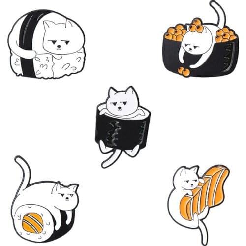 Cartoons Cat Sushi Shape Lapel Pins Fashion Enamel Badges Cute Women Anime Brooches For Backpack Gothic Hijab Pins Mini Brooch