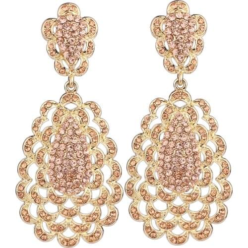 FARLENA Fashion Wedding Party Jewelry Champagne Rhinestone Drop Earrings long earrings for women