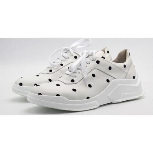 New shoes for men cow leather lace up men shoes casual sprot shoes polka dot walking shoe