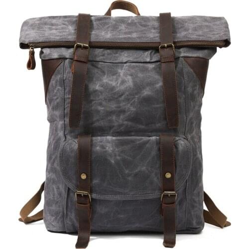Vintage Style Man Outdoor Backpack Waxed Canvas Large Capacity Travel Rucksack Men Waterproof Canvas Travel Bags