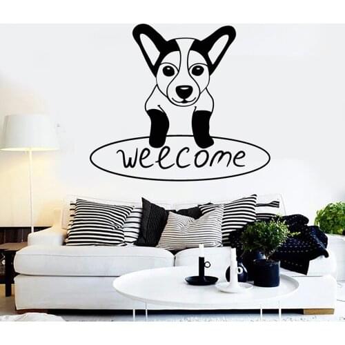 Welcome Lettering Wall Decal Words Dog Puppy Pets Store Sweet Home Decor Vinyl Window Stickers Cute Animal Mural Removable M269