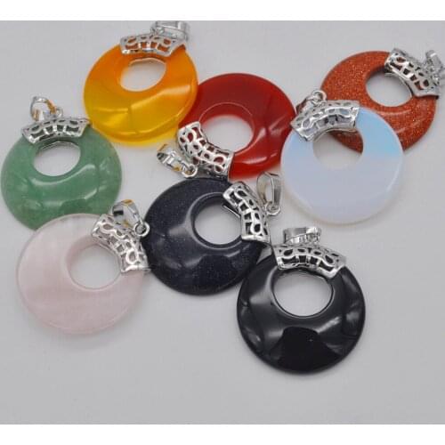 Natural Mixed Stone Crystal/Carnelian/Sandstone/Opal Circle GEM Pendant Jewelry For Gift 1PCS S3144-S3151