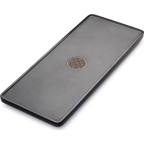 Newly listed heavy tea tray stone serving trays water draining pipe & ball Chinese black stone tea table boat creative drainage