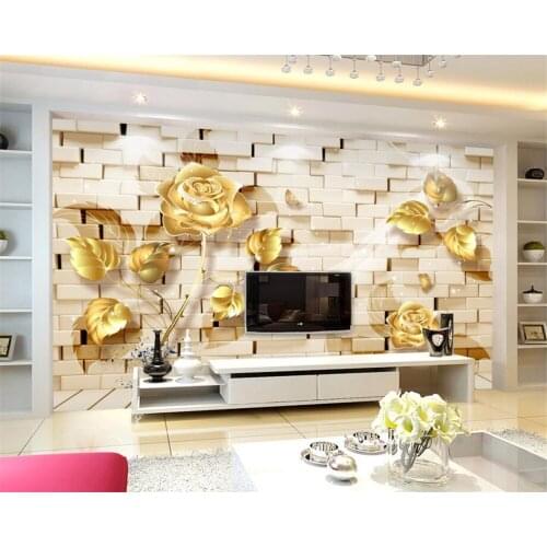 Beibehang Custom Wallpaper Home Decorative Mural Wall Gold Relief Rose Brick Wall TV Background Wall mural photo 3d wallpaper