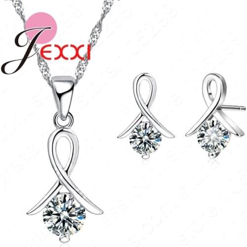Wholesale Price Real 925 Sterling Silver Pendant Necklace & Stud Earrings Jewelry Simple Jewelry Set For Women Cross CZ