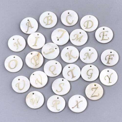Natural Freshwater Shell Alphabet Pendants 26 Letters Flat Round with Letter A~Z For DIY Bracelet Necklace Jewelry Making Decor