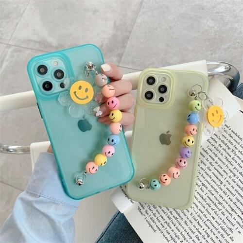 Korean Smiley flower Chain Bracelet Phone Case For iPhone 12 Pro XR X XS Max 7Plus 8Plus 12 11 Pro Max TPU ShockProof Back Cover