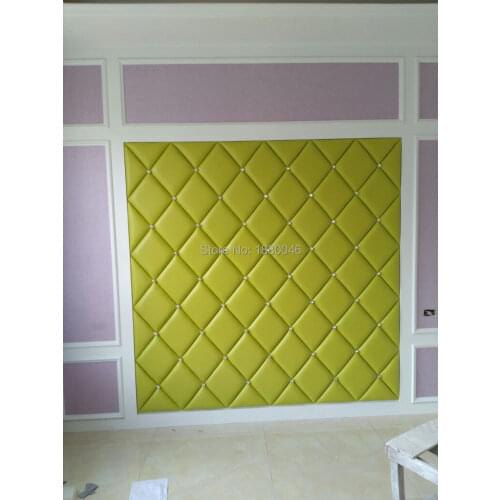 Luxurious Green color 3D glue on PU Leather wall panel Diamonds wall sticker Interior wall Decor for TV Background wall art