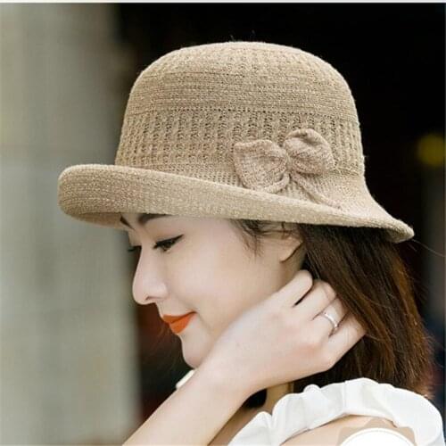 Collapsible straw hat sun hats new elegant ladies summer hat straw hat fashion side large bowknot ladies beach sun hat
