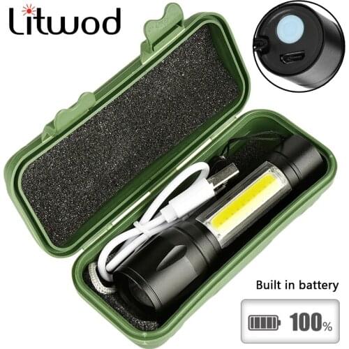 Built-in Battery XP-G Q5 Led Flashlight 3 Modes Aluminum Waterproof Night Camping Light Shockproof Adjustable Zoom Sports Light