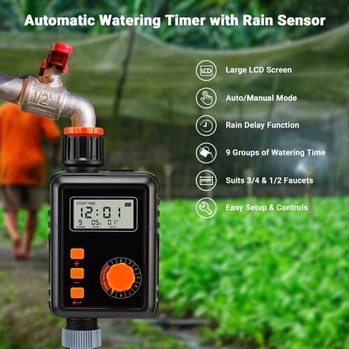 Inkbird Rainwater Sensing Sprinkler Timer EU Plug Auto&Manual Mode LCD Display Watering Timer for Garden,Balcony,Greenhouse,Lawn
