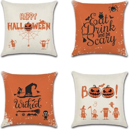 Pumpkin Demon Spider Bat Pillow Cover Living Room Sofa Car Pillowcase Print Cotton Linen Cartoon Halloween Cushion Covers