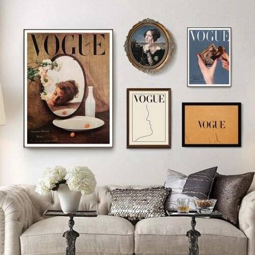 Vintage Fashion Girl Mirror Painting Canvas, Abstract Face Line, Vogue Quote, Wall Art Poster, Nordic Decor For Living Room, Hom