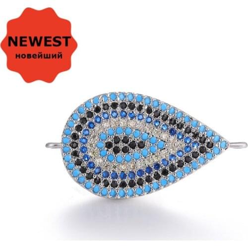 Top Quality AAA Cubic zirconia rhinestone Turkish Evil Eye Charm Connectors DIY Making Bracelets Necklaces hand made bijoux