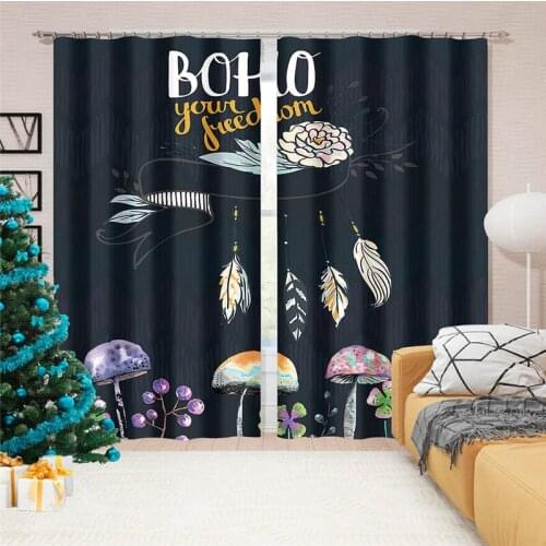 3D Black Bright Night Dream Catcher Letter Pattern Blackout Curtain Kit, Suitable for Curtains In Living Room and Bedroom
