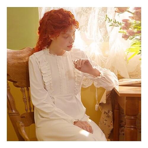 Womens Princess Dress Palace Style Sleepshirts Vintage Stringy Selvedge Nightgowns.Victorian Cotton Nightdress Sleep Loungewear