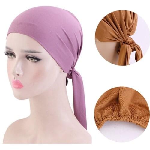 Women Muslim Hijabs Elastic Solid Color Wrap Headscarf Inner Turban Hat Female Turbantes Caps Beanie Ladies Scarf Cap Headwear