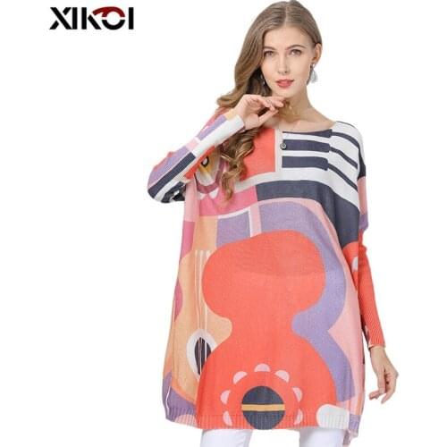 XIKOI Winter Pink Wool Sweater For Women Knitted Pullovers Oversized Long Clothes Fashion Patchwork Loose Jumper Pull Femme New