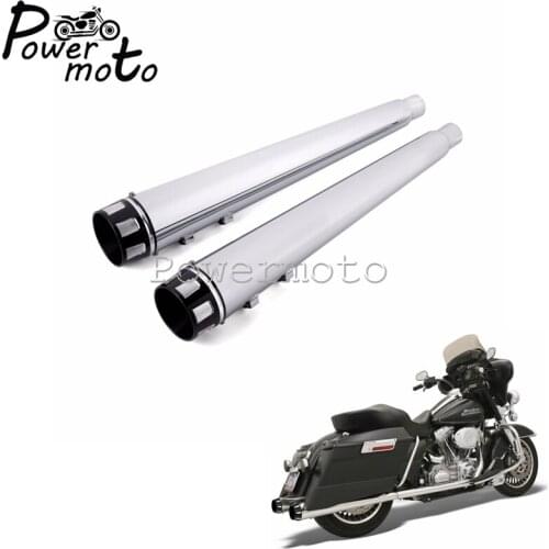 2PCS Chrome Motorcycle Exhaust Muffler Slip-On Silencer Pipe For Harley Touring Road King Street Glide 1995-2016