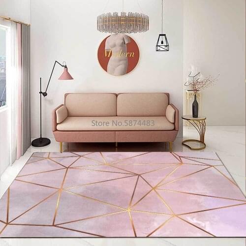 200*300cm modern Nordic gray pink gold line geometric kitchen living room bedroom bedside carpet floor mat customization