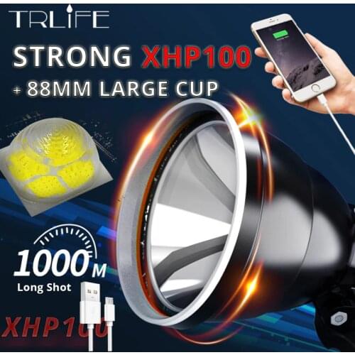 7800mAH Strong Fishing Head Light XHP100 Headlamp USB Rechargeable 18650 Battery High-power Yellow White Searchlight Waterproof