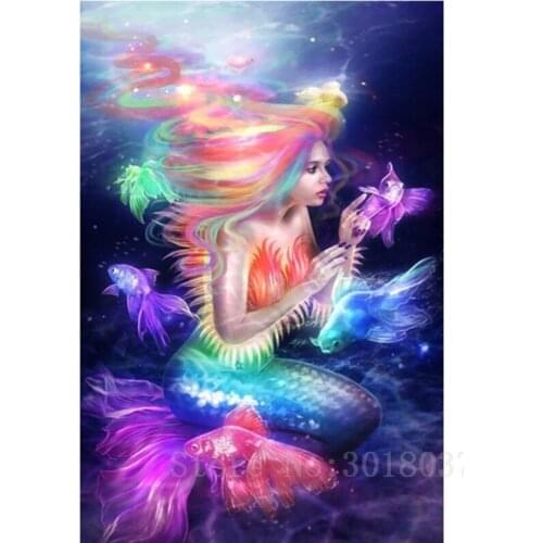 Diamant Diy 3D Diamond Painting Cross Stitch Mermaid And Fish Play Needlework Diamond Embroidery Full Diamond Decorative Sticker