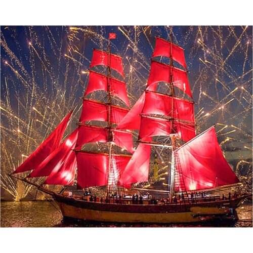 5d diy diamond painting round full cube diamond embroidery Red earl Sailboat and diamond mosai workmanship painting